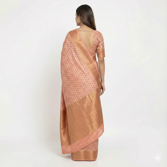 Peach Heirloom. Chanderi Silk Cotton Saree.