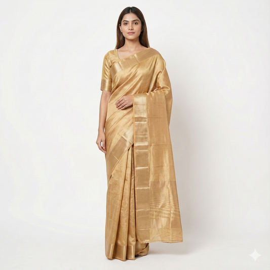 Soft Gold Poise. Semi Chanderi Silk Cotton Saree.