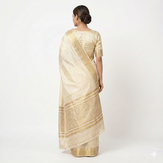 Beige Stillness. Semi Chanderi Silk Cotton Saree.