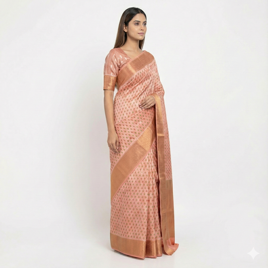 Peach Heirloom. Chanderi Silk Cotton Saree.