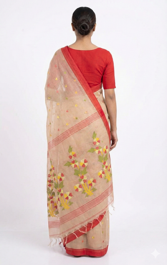 Whispered Bloom. Pure Muslin Silk Jamdani Saree.