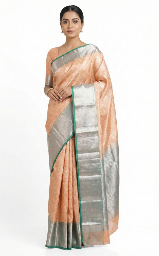 Peach Luminance. Tissue Silk Saree.