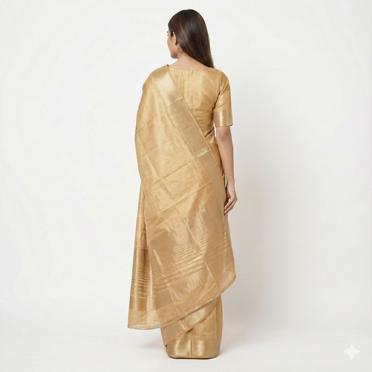 Soft Gold Poise. Semi Chanderi Silk Cotton Saree.