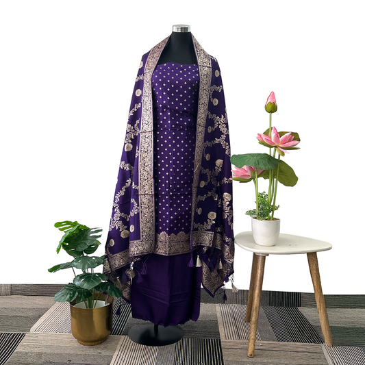 Imperial Violet. Dola Silk Banarasi Suit Set.