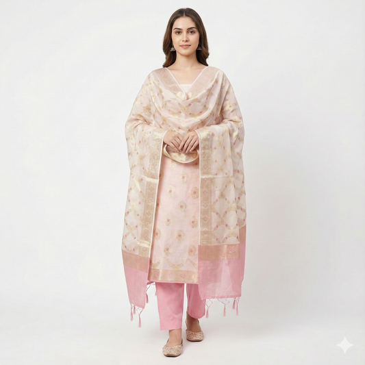 Blush Calm. Chanderi Silk Cotton Suit Set.