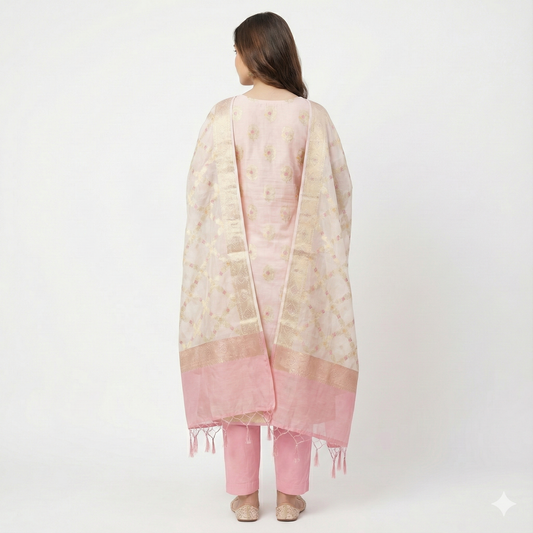Blush Calm. Chanderi Silk Cotton Suit Set.