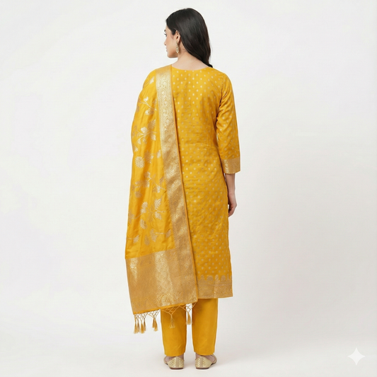 Saffron Command. Dola Silk Banarasi Suit Set.
