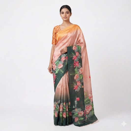 Lotus Stillness. Dupian Art Silk Saree.