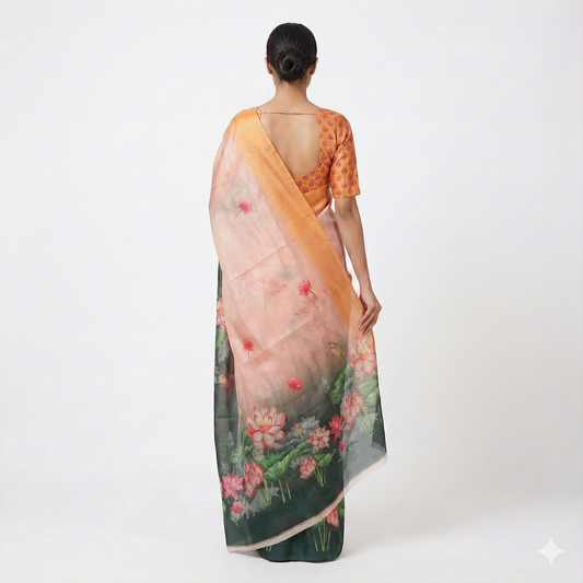 Lotus Stillness. Dupian Art Silk Saree.