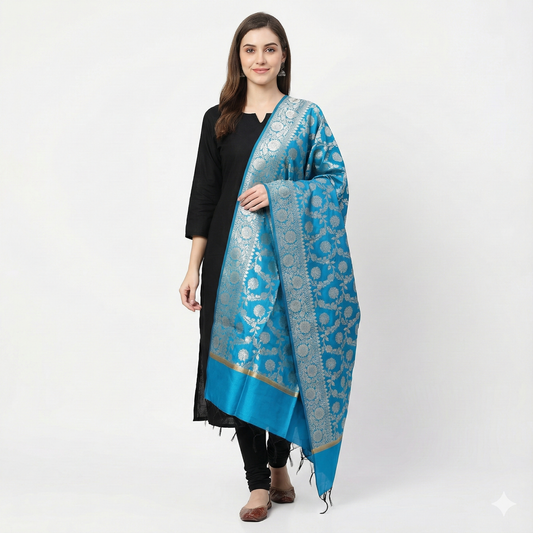 Sky Lattice. Banarasi Silk Dupatta.