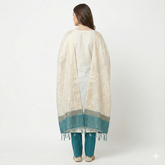 Powder Blue Poise. Chanderi Silk Cotton Suit Set.